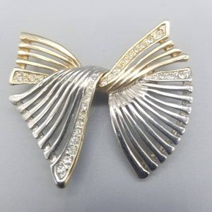 Mid-Century Modern Rhinestones Ribbon Brooch